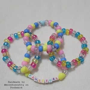 Handmade stacking bracelets "pansexual" LGBT pride 🏳️‍🌈 beaded kandi